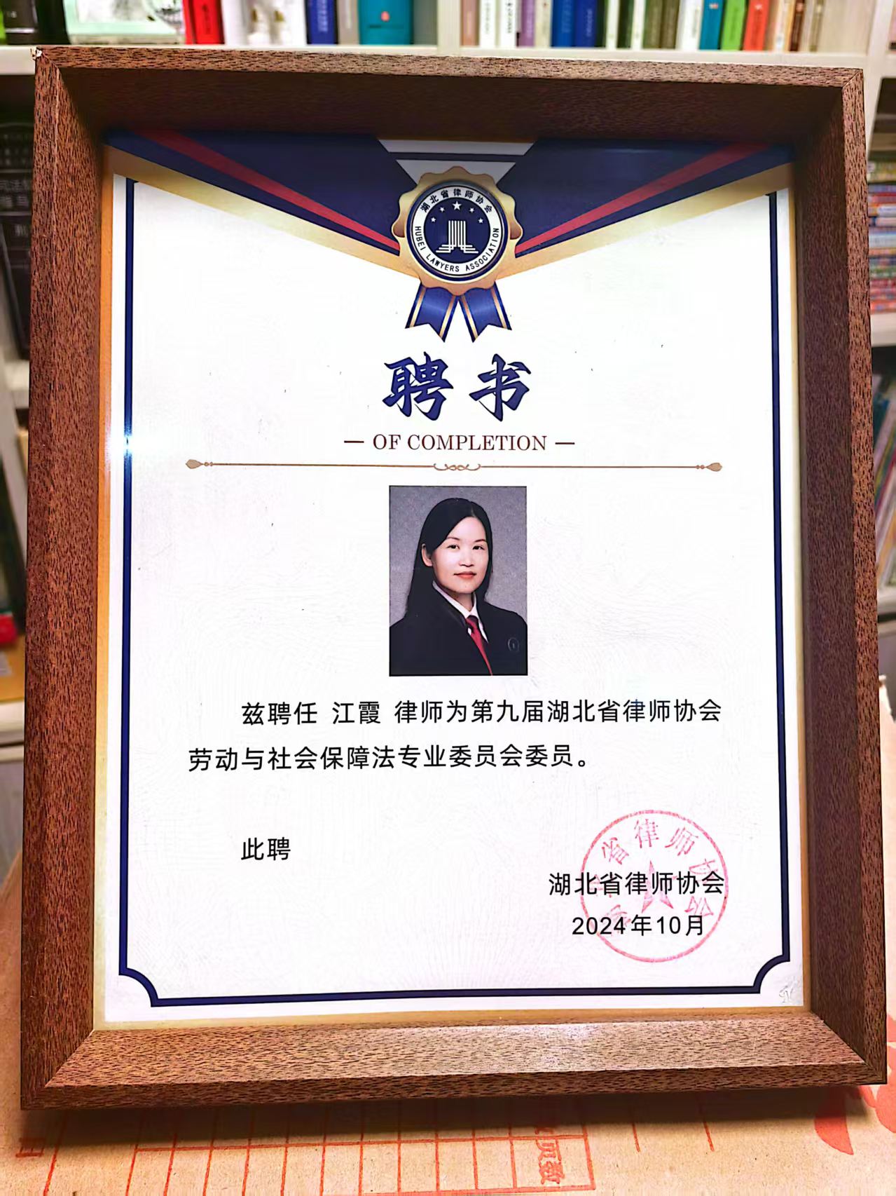 第九届湖北省律师协会劳动与社会保障法专业委员会委员。